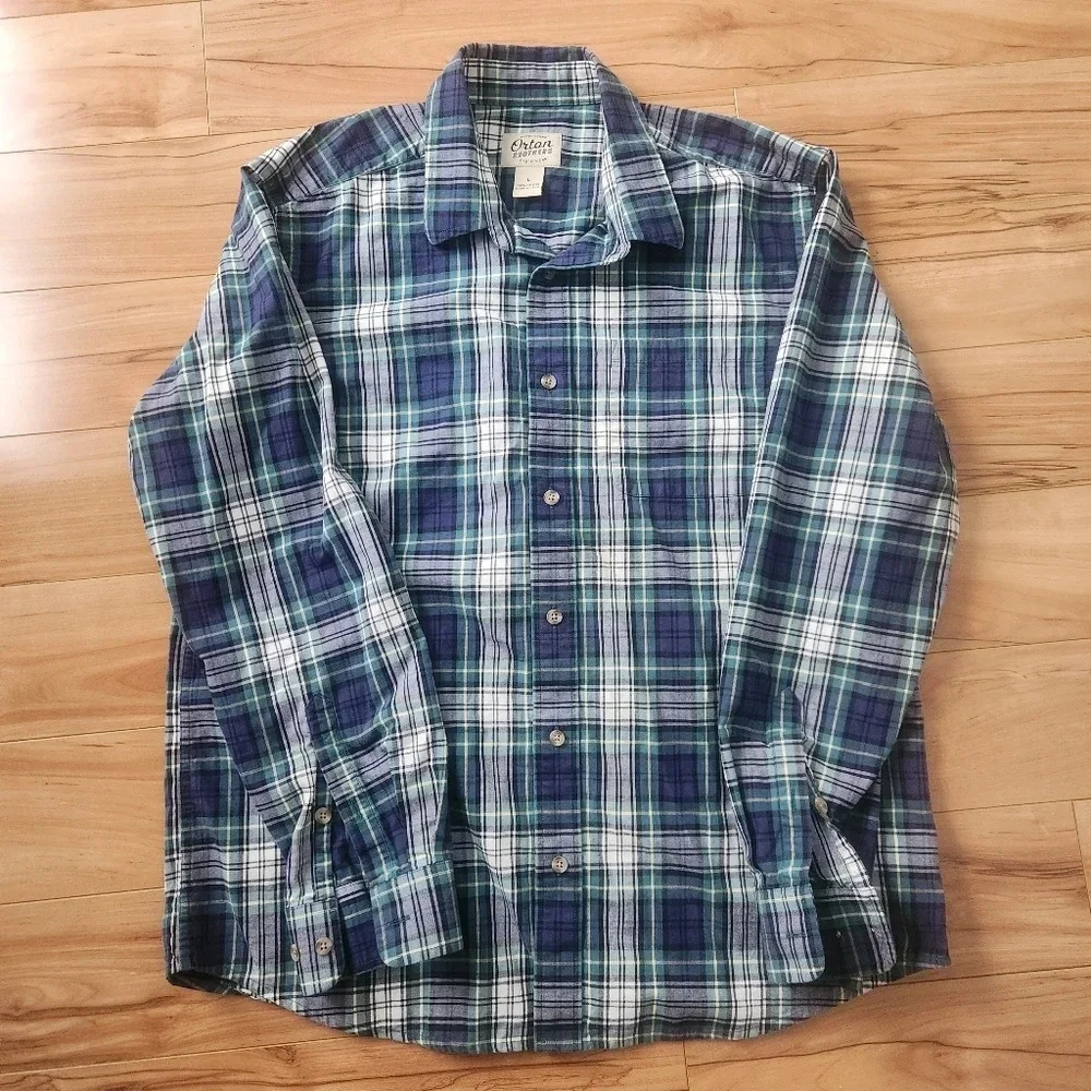 Orton Brothers Plaid 100% Cotton Shirt Size LARGE Long Sleeve Button Down